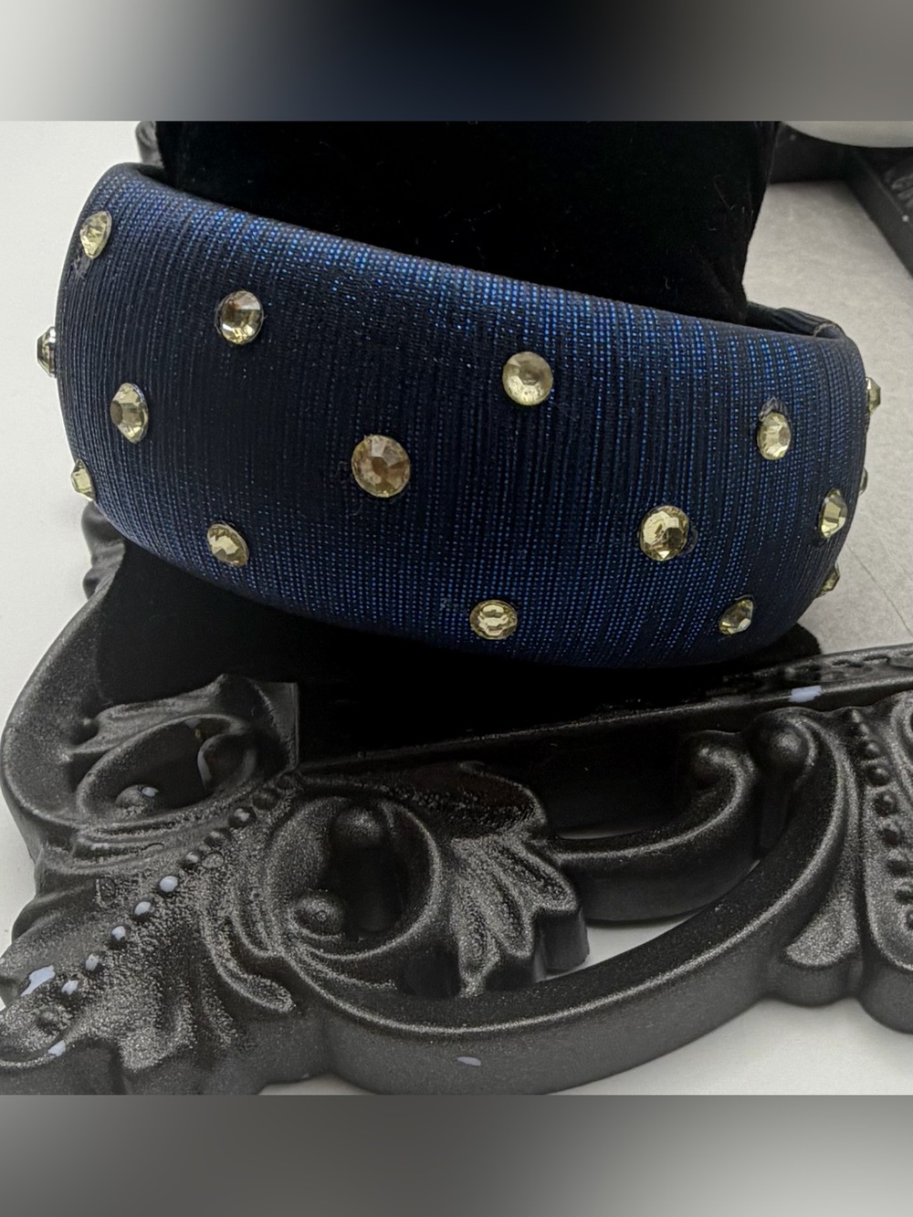 Navy Blue Padded Bracelet with Rhinestone Accents